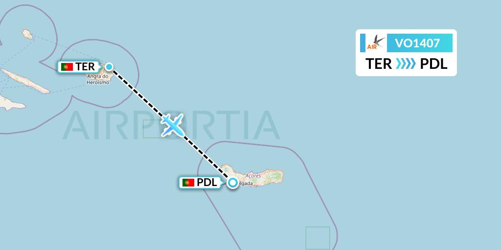 VO1407 Voyage Air Flight Map: Lajes to Ponta Delgada