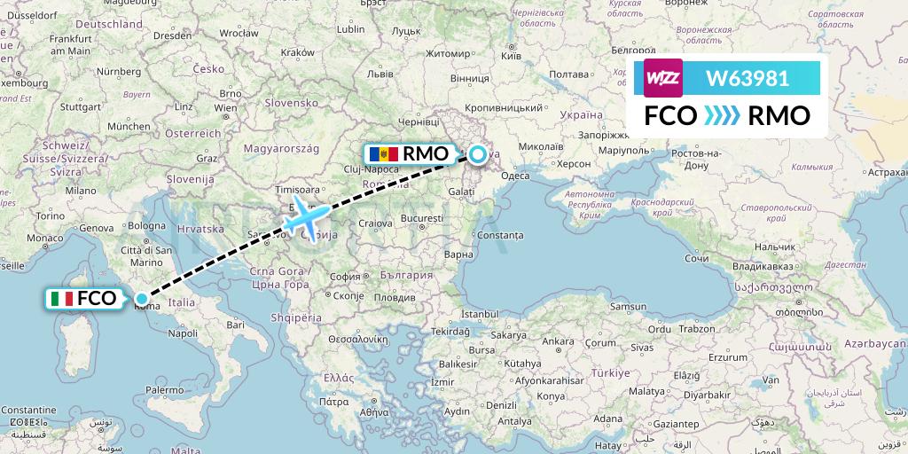 W63981 Wizz Air Flight Map: Rome to Chisinau