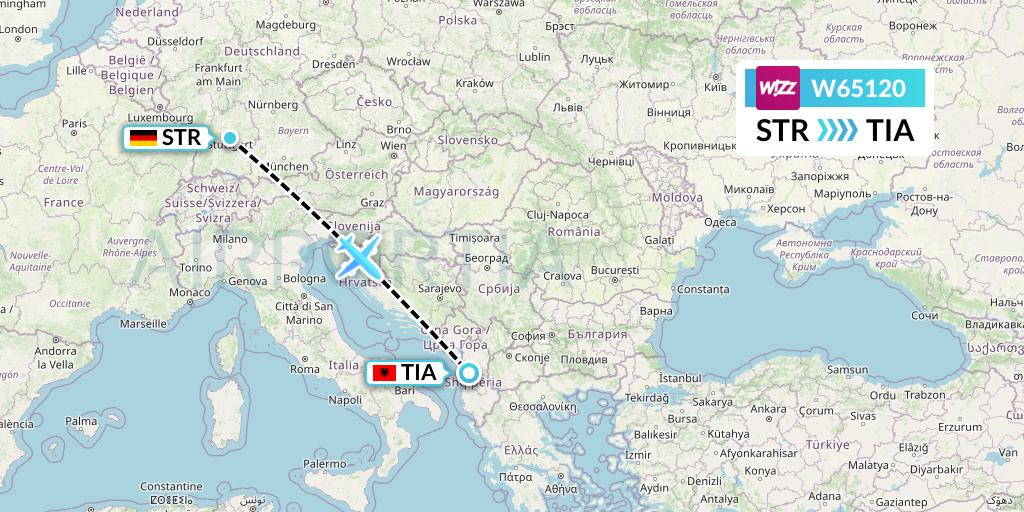 W65120 Wizz Air Flight Map: Stuttgart to Tirana