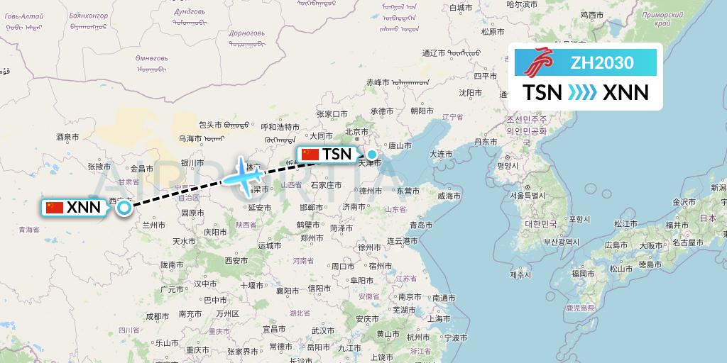 ZH2030 Shenzhen Airlines Flight Map: Tianjin to Xining