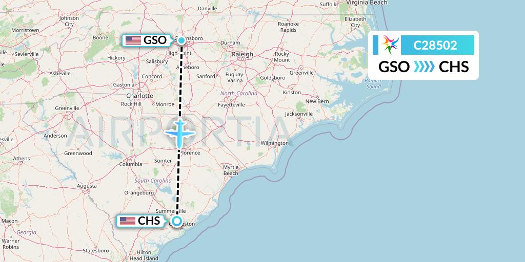 C28502 Ceiba Intercontinental Flight Map: Greensboro to Charleston