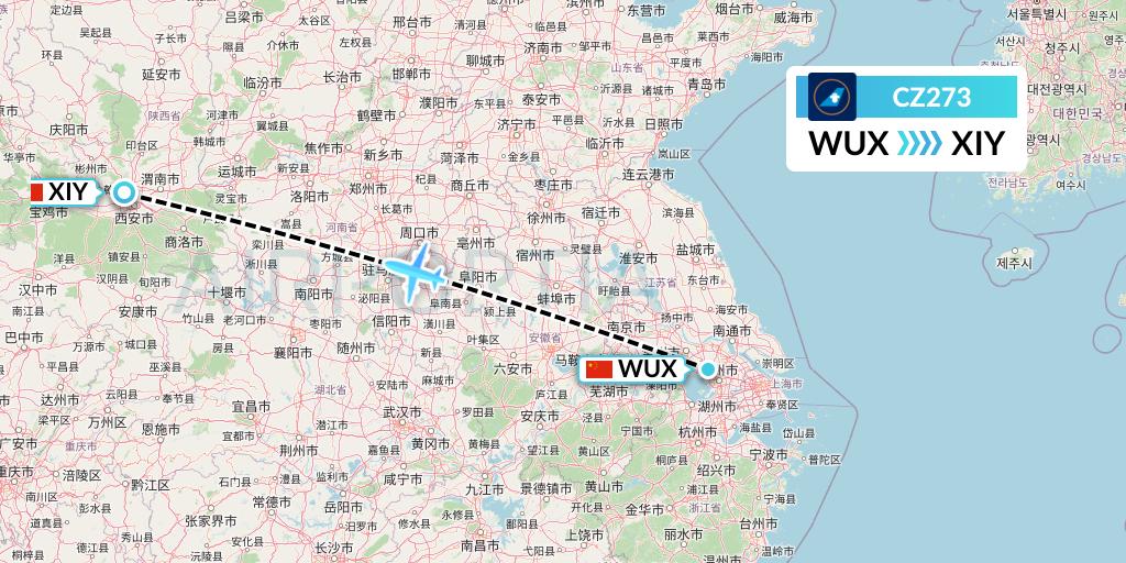 CZ273 China Southern Airlines Flight Map: Wuxi to Xi'an