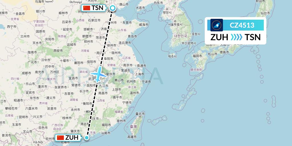 CZ4513 China Southern Airlines Flight Map: Zhuhai to Tianjin