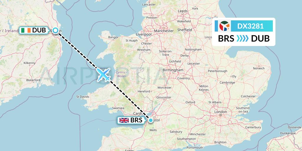 DX3281 Danish Air Transport Flight Map: Bristol to Dublin