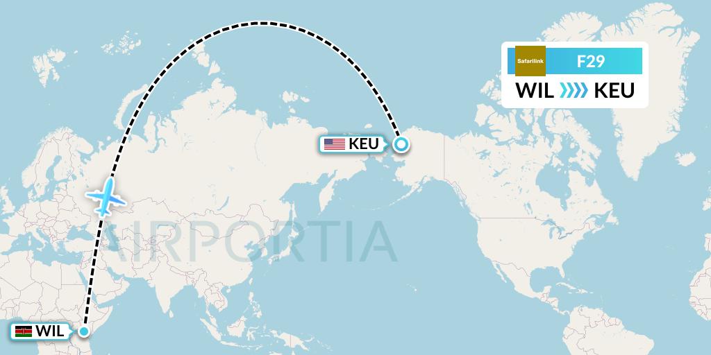 F29 Safarilink Aviation Flight Map: Nairobi to Kelly Bar