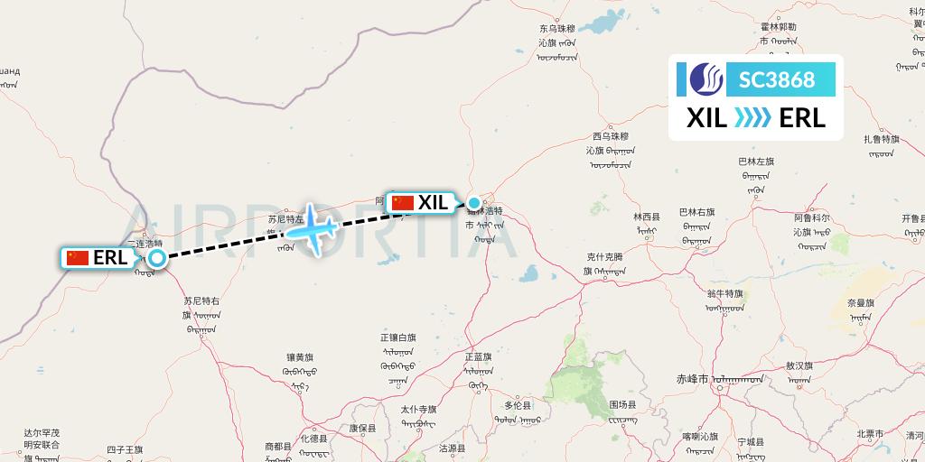SC3868 Shandong Airlines Flight Map: Xilinhot to Erenhot