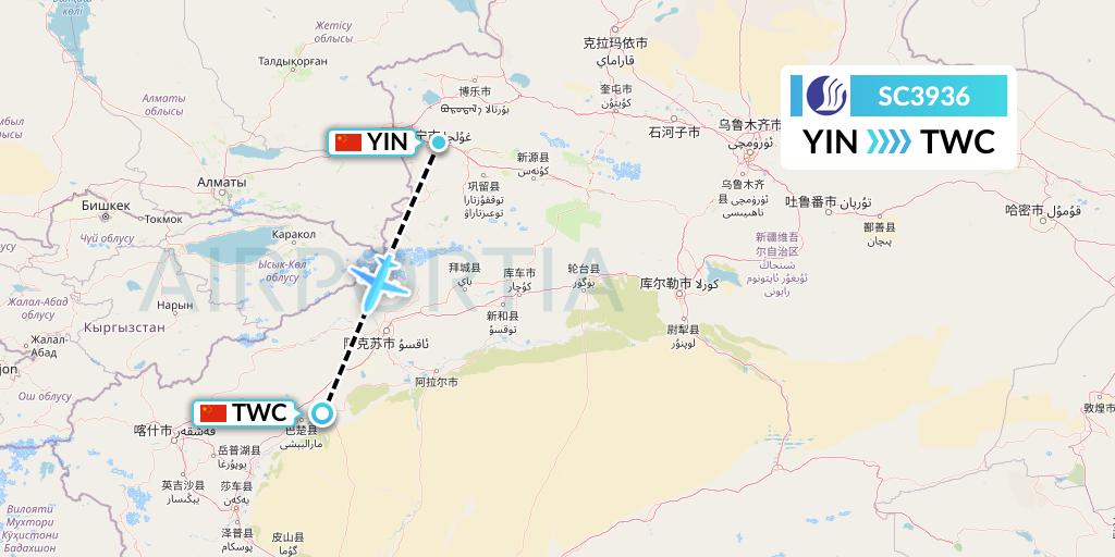SC3936 Shandong Airlines Flight Map: Yining to Kashgar