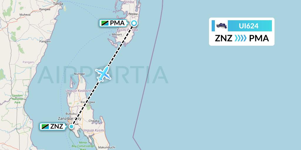 UI624 Auric Air Flight Map: Zanzibar to Chake