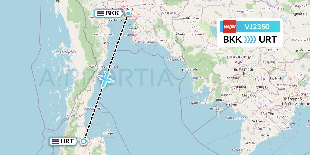 VJ2350 VietJet Air Flight Map: Bangkok to Surat Thani