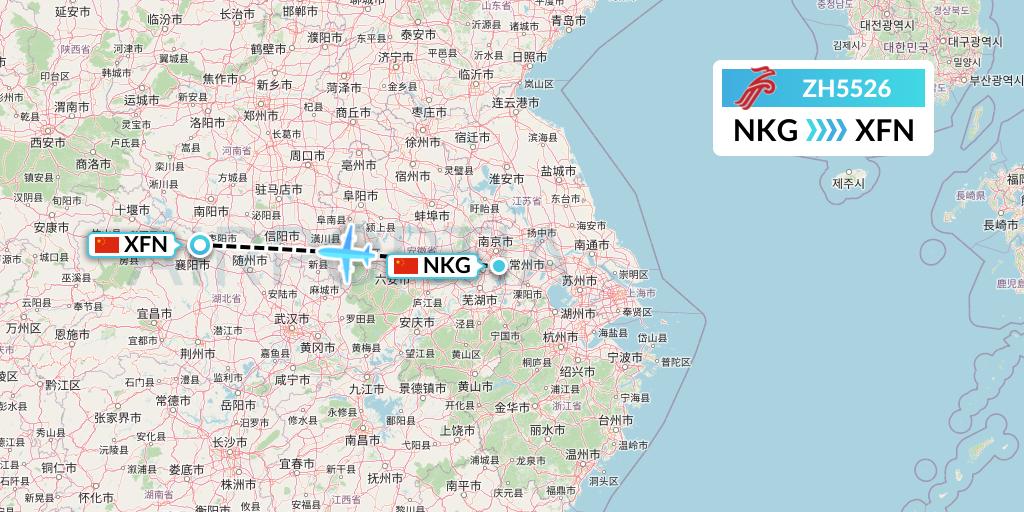 ZH5526 Shenzhen Airlines Flight Map: Nanjing to Xiangyang