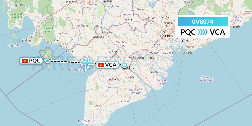 0V8074 Vietnam Air Services Company Flight Map: Phu Quoc to Can Tho
