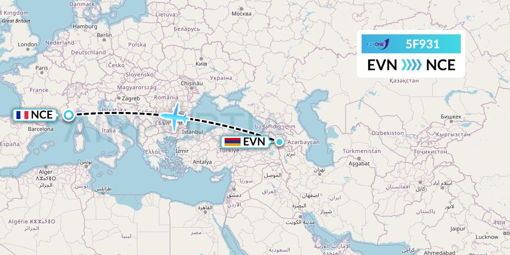5F931 Fly One Flight Map: Yerevan to Nice