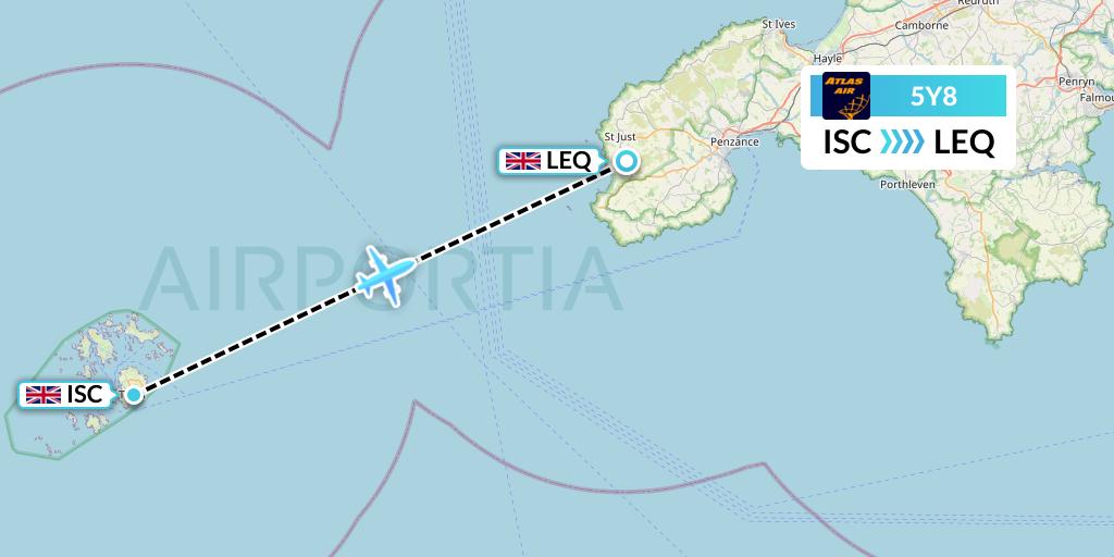 5Y8 Atlas Air Flight Map: Isles Of Scilly to Lands End