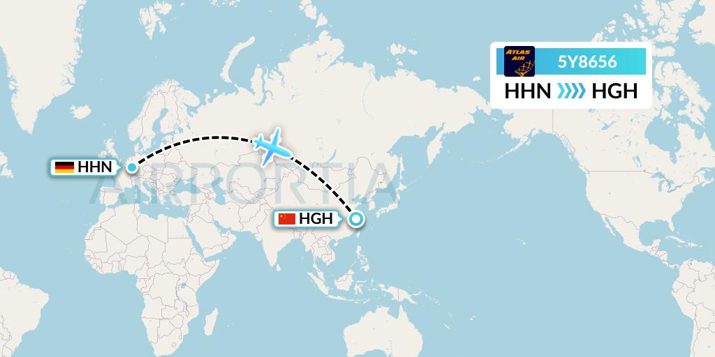 5Y8656 Atlas Air Flight Map: Hahn to Hangzhou