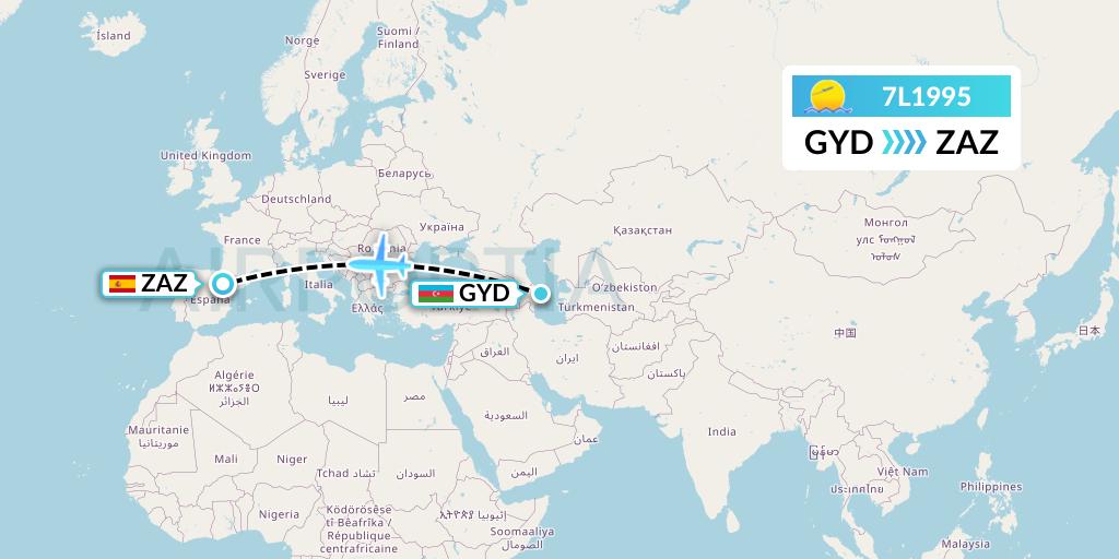 7L1995 Silk Way West Airlines Flight Map: Baku to Zaragoza