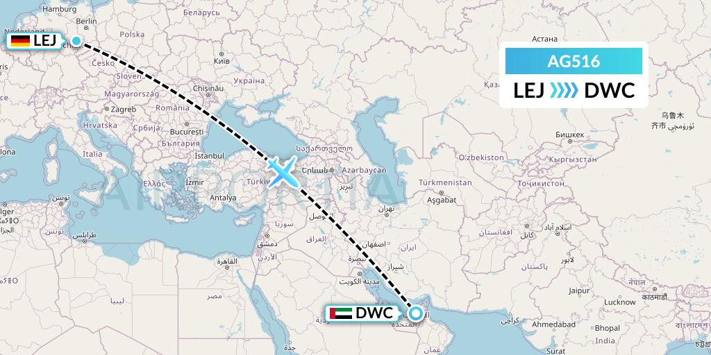 AG516 Aruba Airlines Flight Map: Leipzig to Dubai