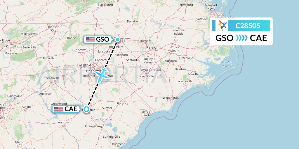 C28505 Ceiba Intercontinental Flight Map: Greensboro to Columbia