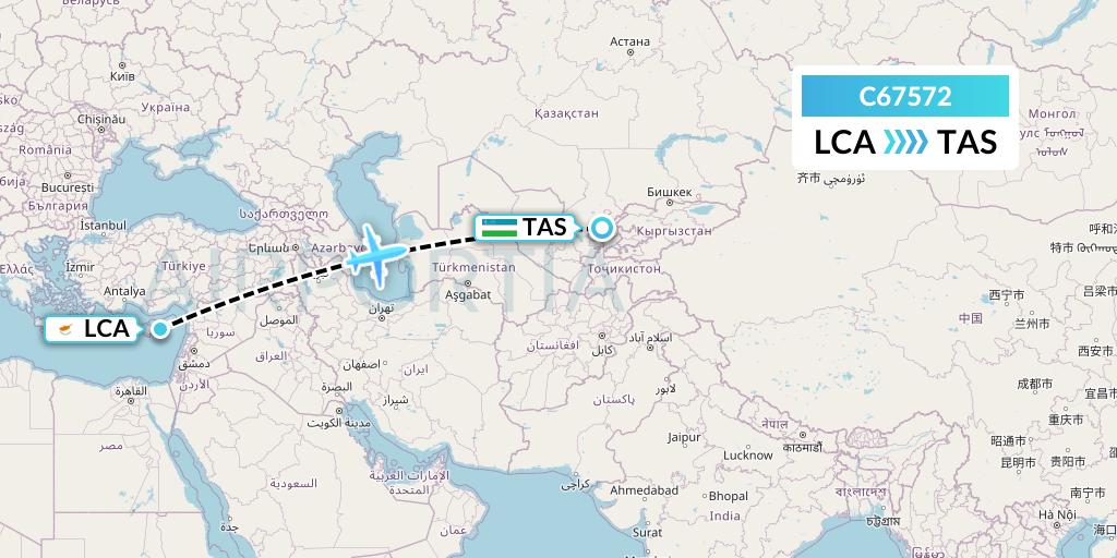 C67572 Capitol Air Express Flight Map: Larnaca to Tashkent