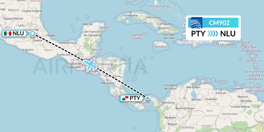 CM902 Copa Airlines Flight Map: Panama City to Reyes Acozac