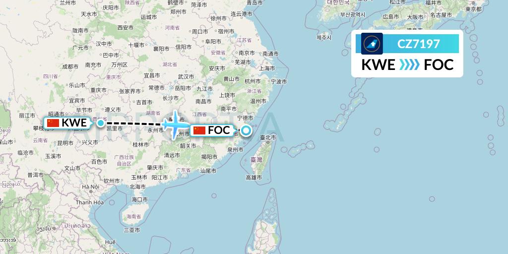 CZ7197 China Southern Airlines Flight Map: Guiyang to Fuzhou