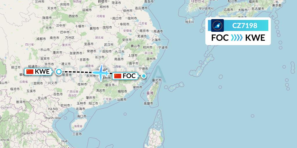 CZ7198 China Southern Airlines Flight Map: Fuzhou to Guiyang