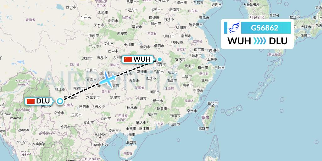 G56862 China Express Airlines Flight Map: Wuhan to Dali