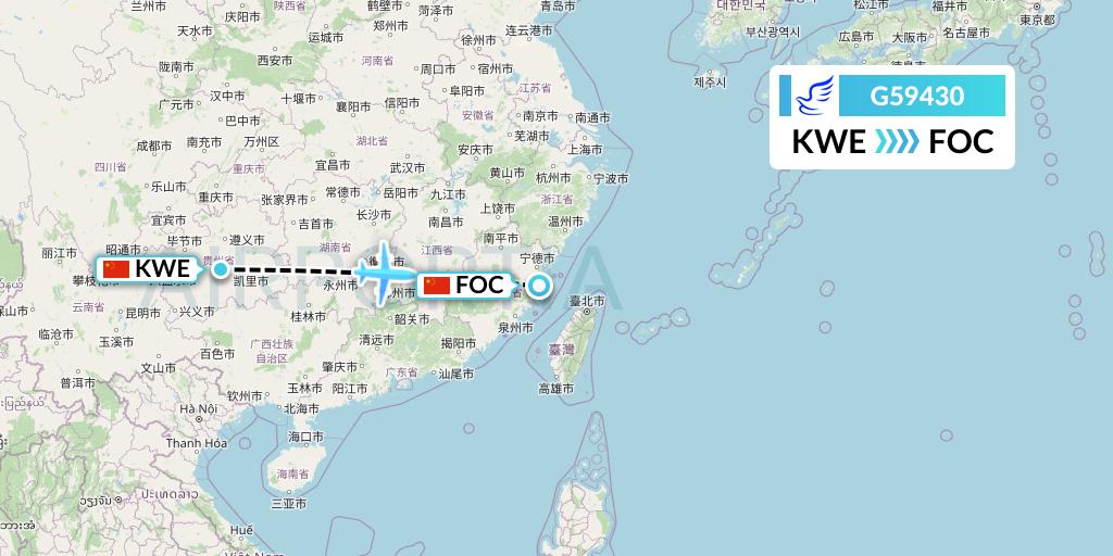 G59430 China Express Airlines Flight Map: Guiyang to Fuzhou