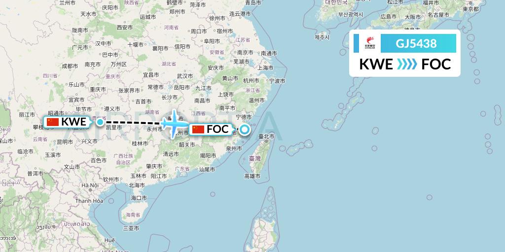 GJ5438 Loong Airlines Flight Map: Guiyang to Fuzhou