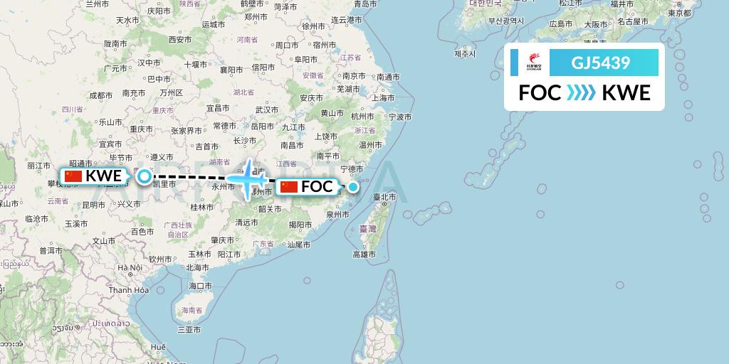 GJ5439 Loong Airlines Flight Map: Fuzhou to Guiyang
