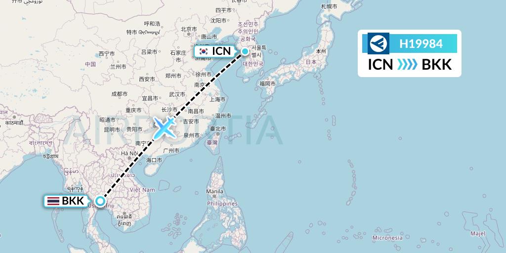 H19984 Hahn Air Systems Flight Map: Seoul to Bangkok