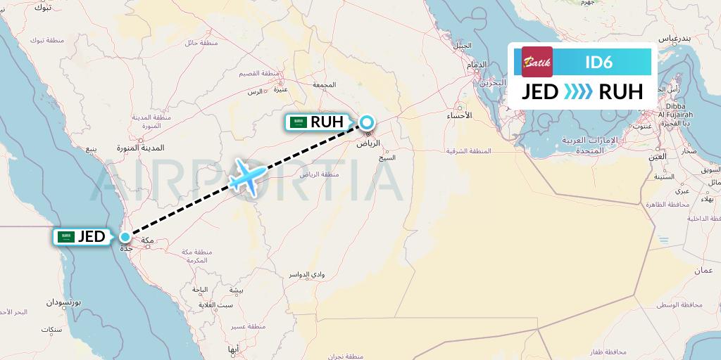 ID6 Batik Air Flight Map: Jeddah to Riyadh