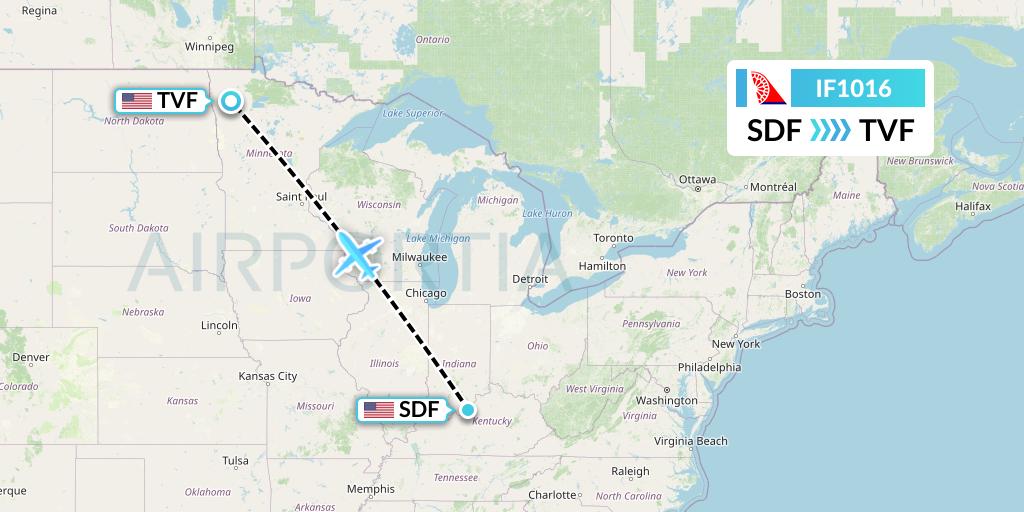 IF1016 Fly Baghdad Flight Map: Louisville to Thief River Falls
