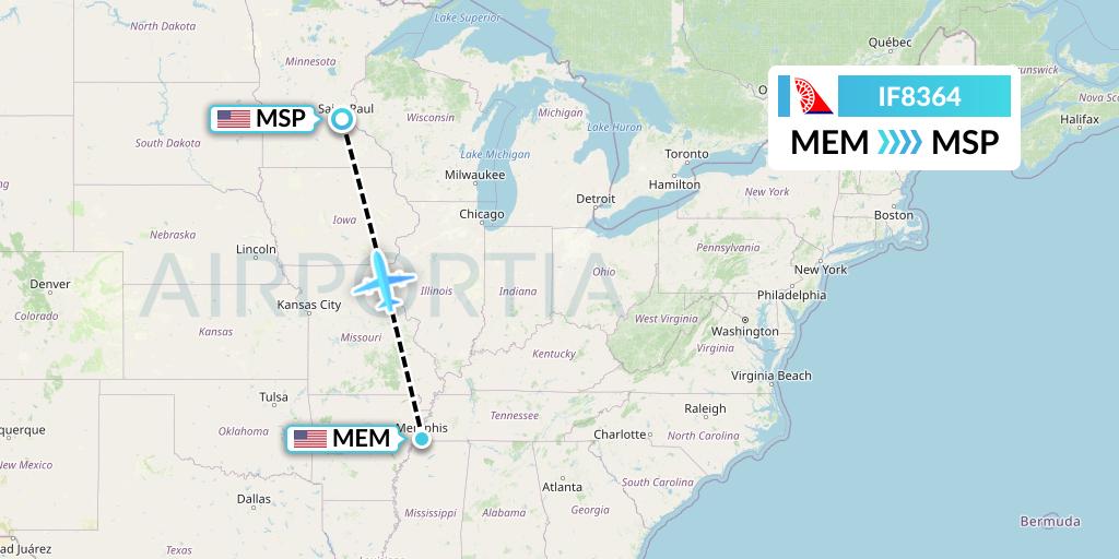 IF8364 Fly Baghdad Flight Map: Memphis to Minneapolis