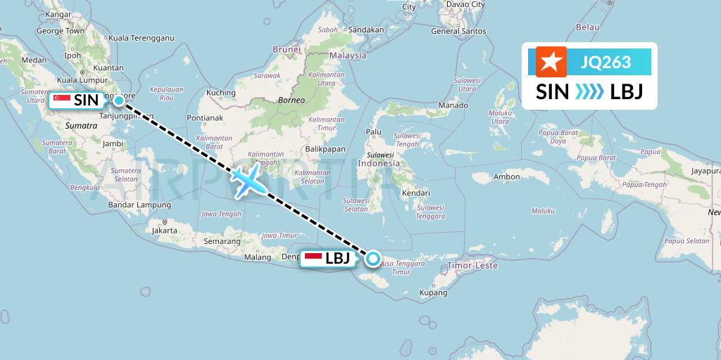 JQ263 Jetstar Airways Flight Map: Singapore to Labuan Bajo