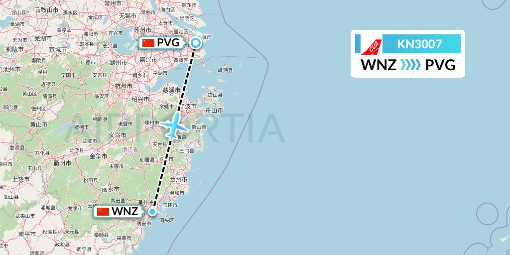 KN3007 China United Airlines Flight Map: Wenzhou to Shanghai