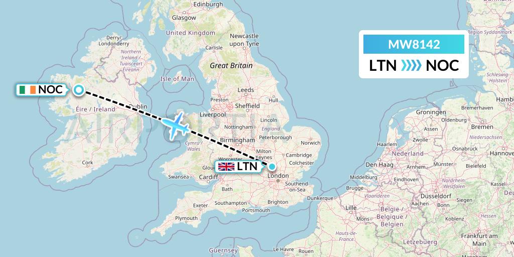 MW8142 Mokulele Flight Service Flight Map: London to Knock