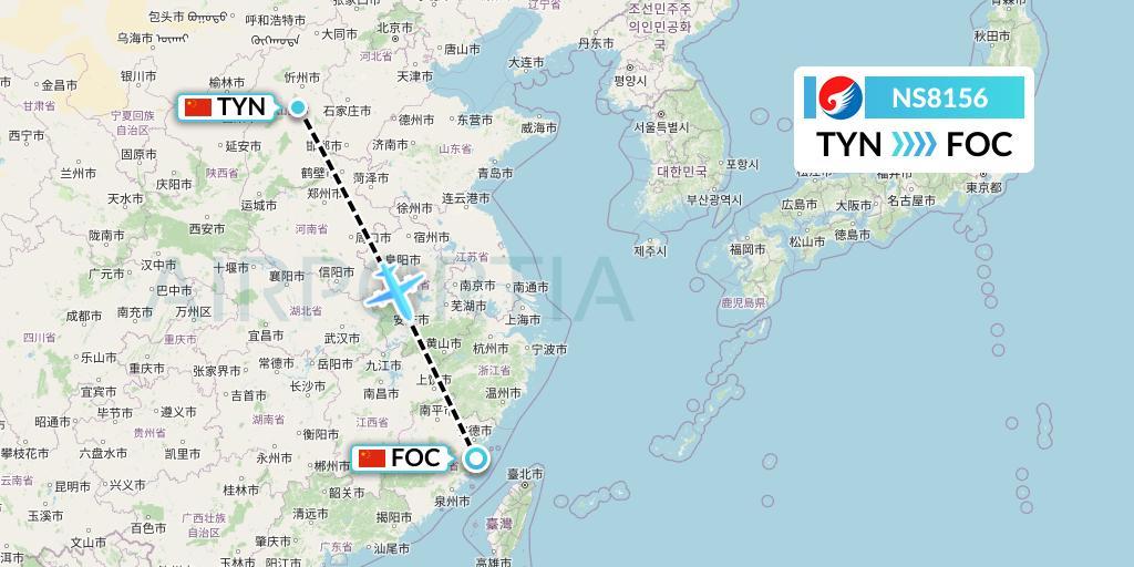 NS8156 Hebei Airlines Flight Map: Taiyuan to Fuzhou
