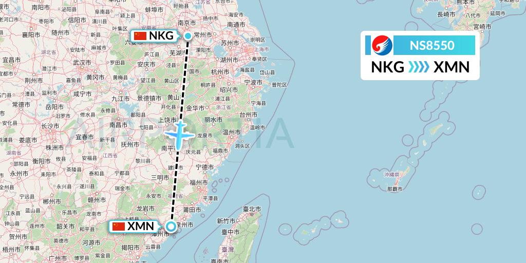 NS8550 Hebei Airlines Flight Map: Nanjing to Xiamen