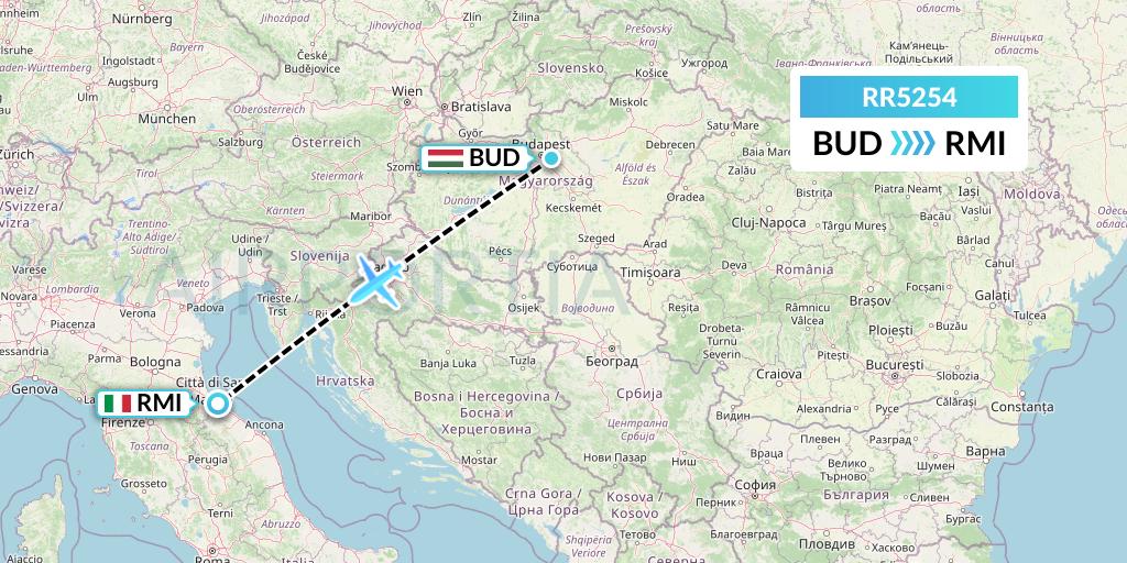 RR5254 Royal Air Force Flight Map: Budapest to Rimini