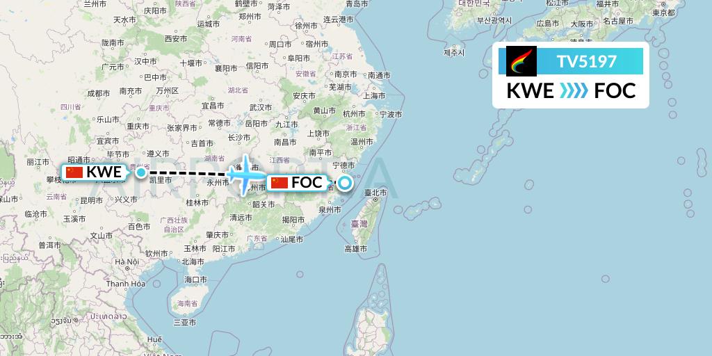 TV5197 Tibet Airlines Flight Map: Guiyang to Fuzhou