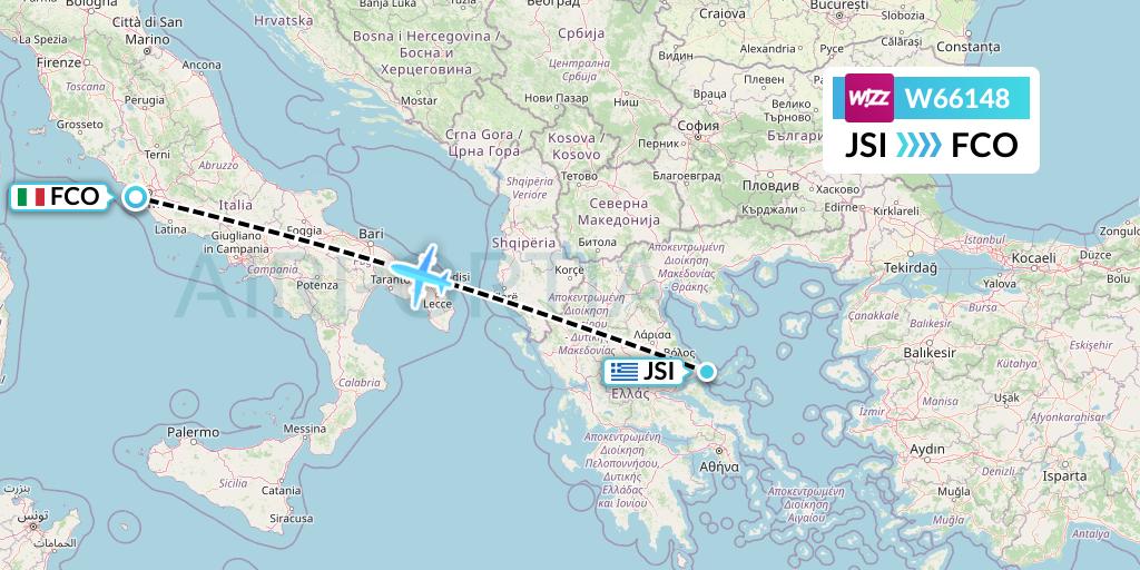 W66148 Wizz Air Flight Map: Skiathos to Rome