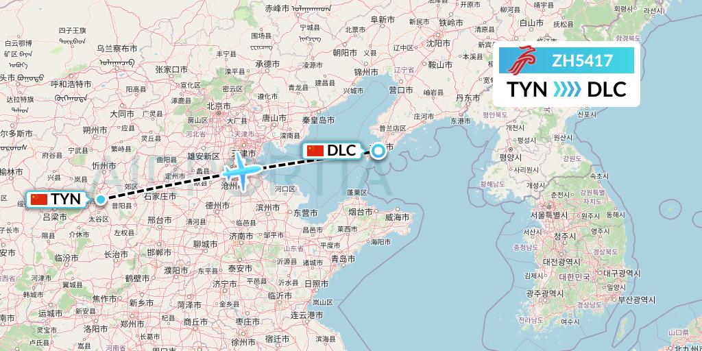 ZH5417 Shenzhen Airlines Flight Map: Taiyuan to Dalian