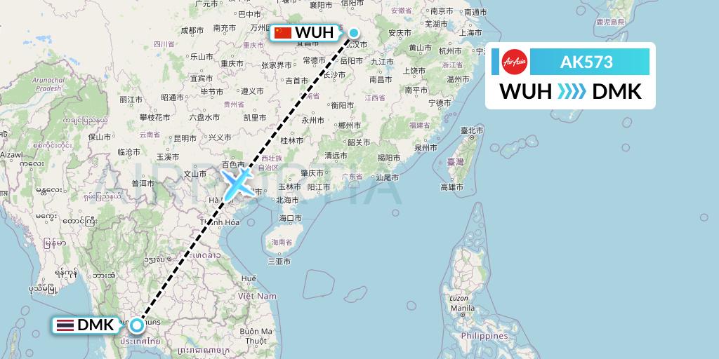 AK573 AirAsia Flight Map: Wuhan to Bangkok