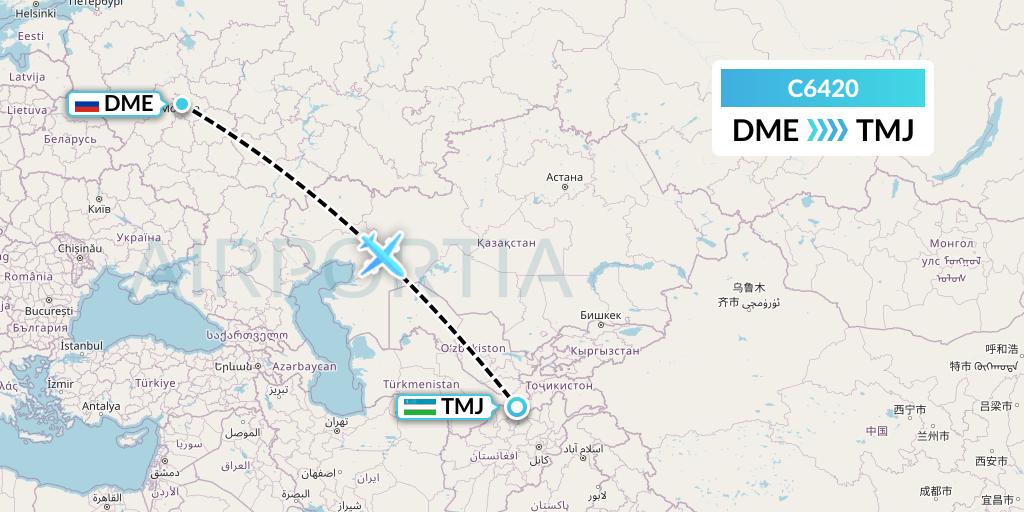 C6420 Capitol Air Express Flight Map: Moscow to Termez