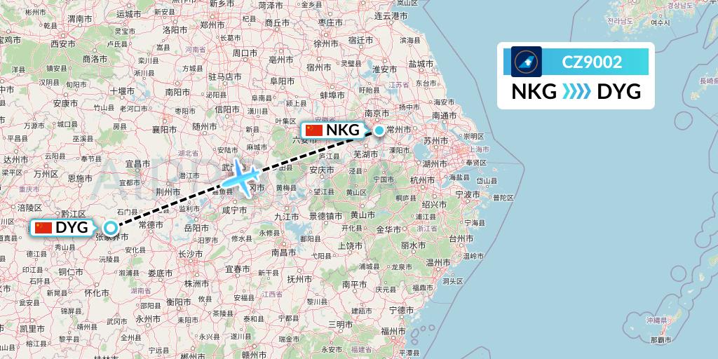 CZ9002 China Southern Airlines Flight Map: Nanjing to Dayong