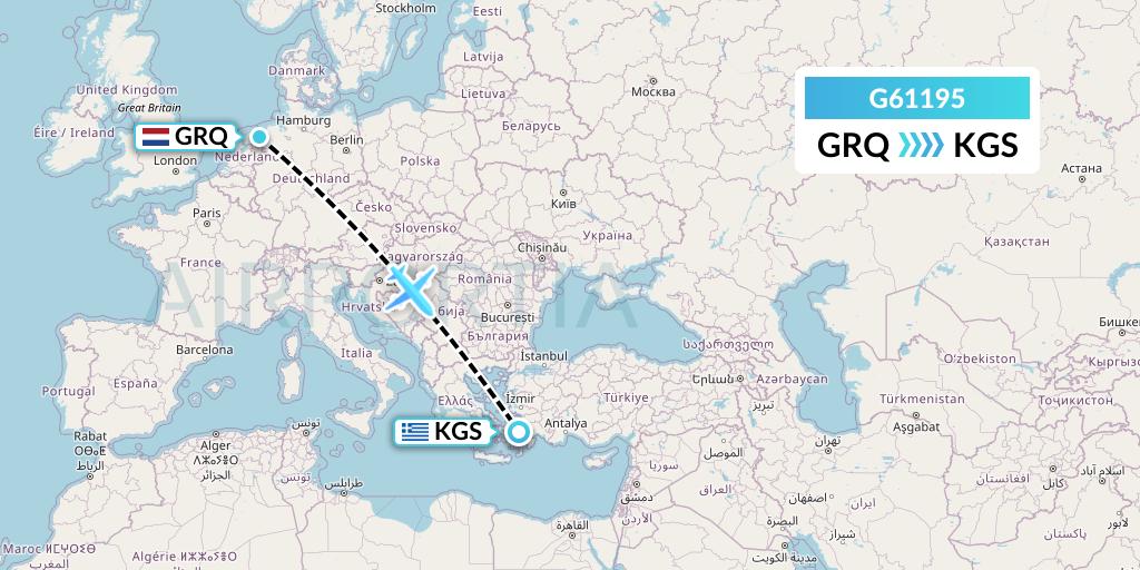 G61195 Fly Arna Flight Map: Groningen to Kos