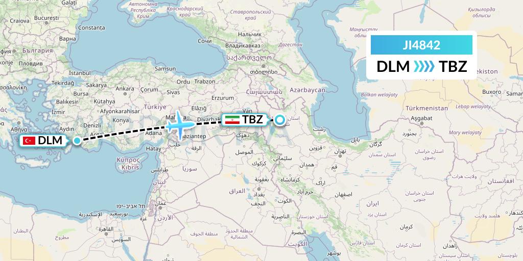 JI4842 Armenian Airlines Flight Map: Dalaman to Tabriz