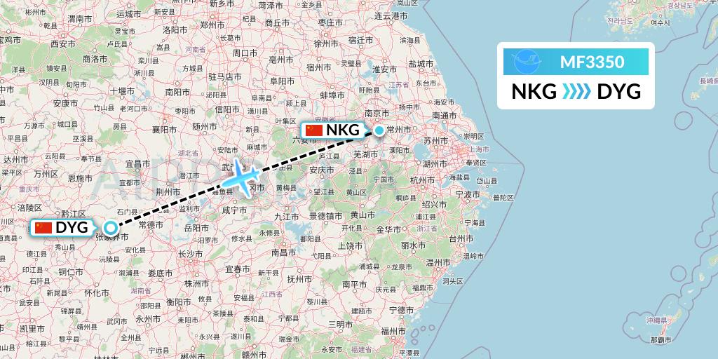MF3350 Xiamen Airlines Flight Map: Nanjing to Dayong