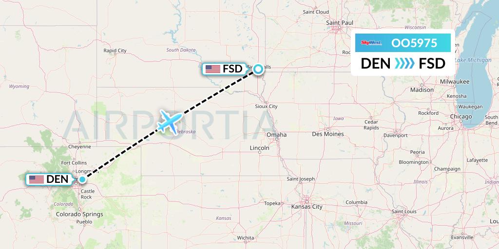 OO5975 SkyWest Airlines Flight Map: Denver to Sioux Falls