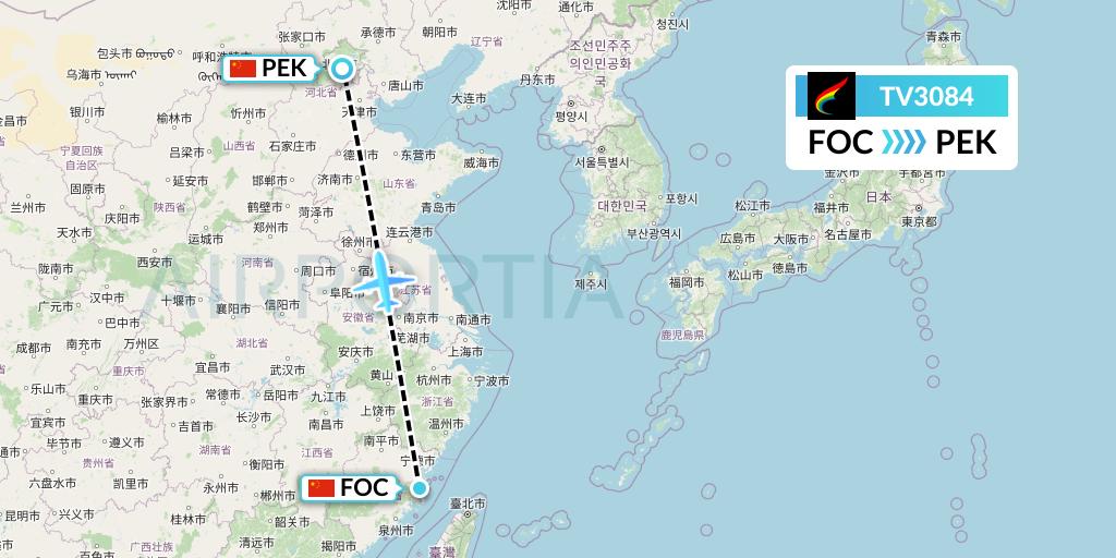 TV3084 Tibet Airlines Flight Map: Fuzhou to Beijing